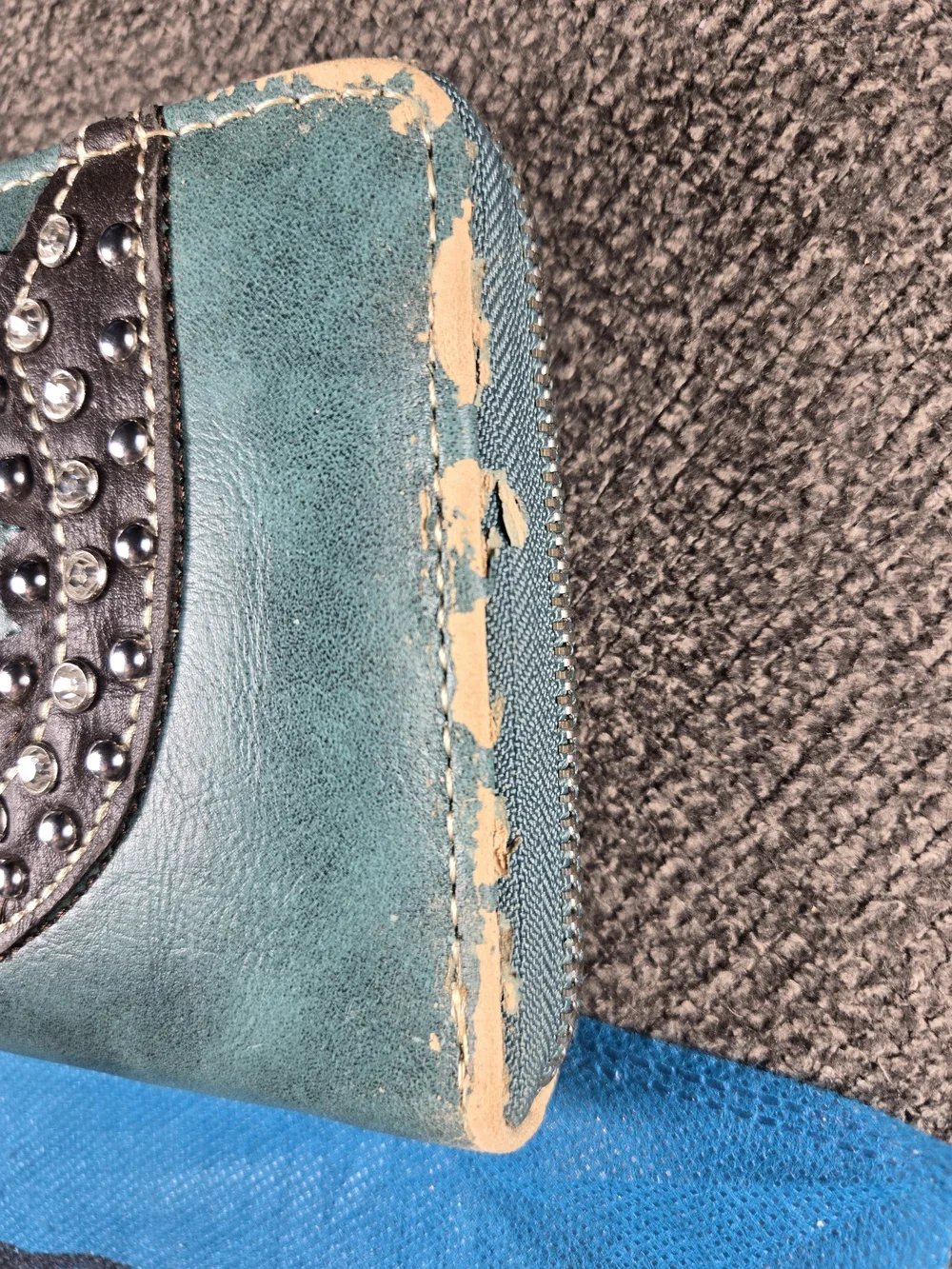 Trinity Teal Zip Wallet with Black Studded Western Accent